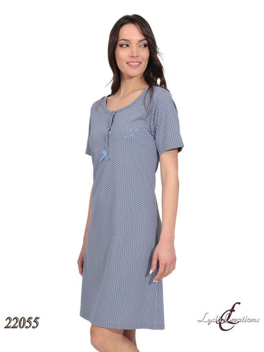 Lydia Creations Sommer Baumwolle Damen Nachthemd Blau