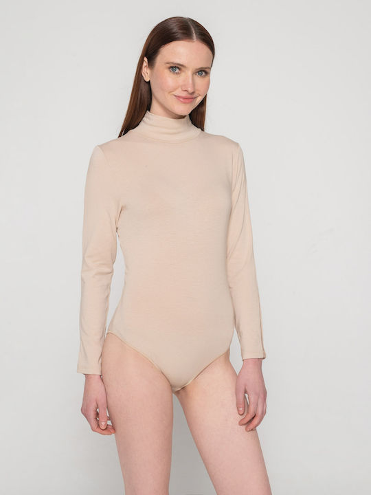 Luna Long Sleeve Turtleneck Bodysuit Beige