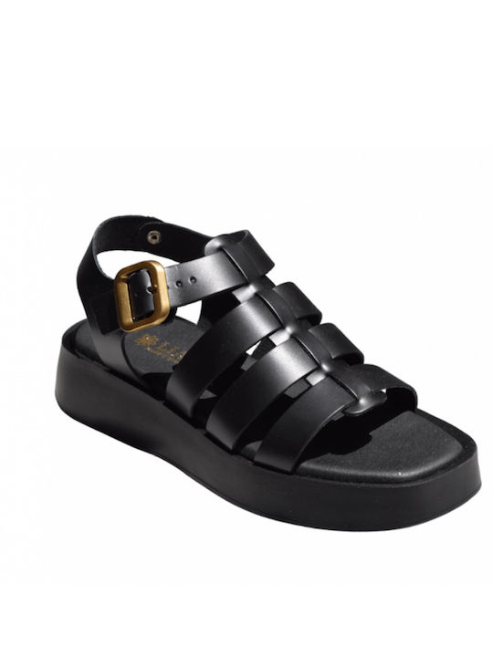 Lias Mouse Leather Women's Flat Sandals in Black Color