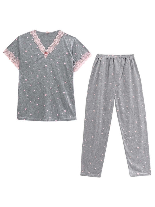 Women's Summer Cotton Short Sleeve Long Pants Pyjama Set Gp-5318