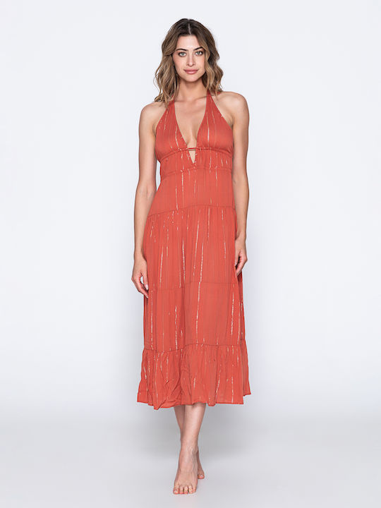 Luna Maxi Rochie cu Volane TERRACOTTA