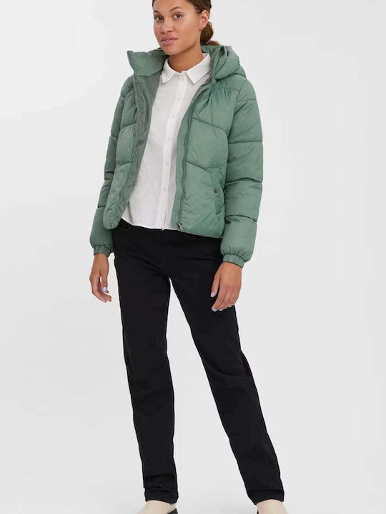 Vero Moda Women's Short Puffer Jacket for Winter with Hood Green