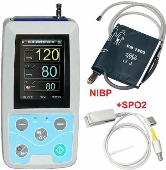 Contec PM50 ABPM+ SpO2 Напреднал апарат за кръвно налягане с държач, оксиметър, маншет за възрастни, сензор за пръст SpO2, 24-часово измерване, софтуер за компютър