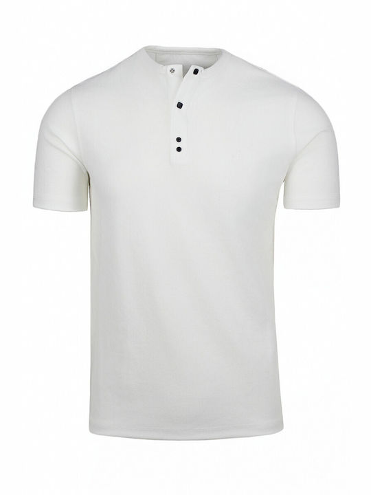 E.T. Men's Short Sleeve Blouse with Buttons White
