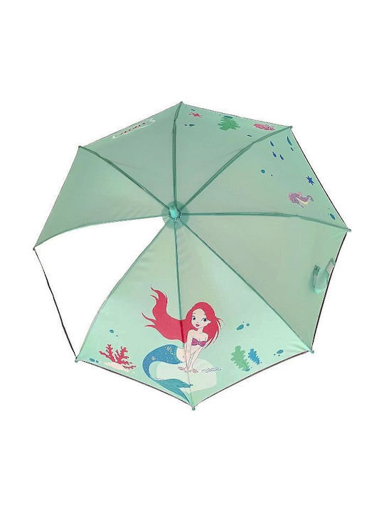 Kinder Regenschirm Gebogener Handgriff Grün mit Durchmesser 70cm.