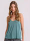 Funky Buddha Women's Summer Blouse with Straps & V Neckline Mineral Green