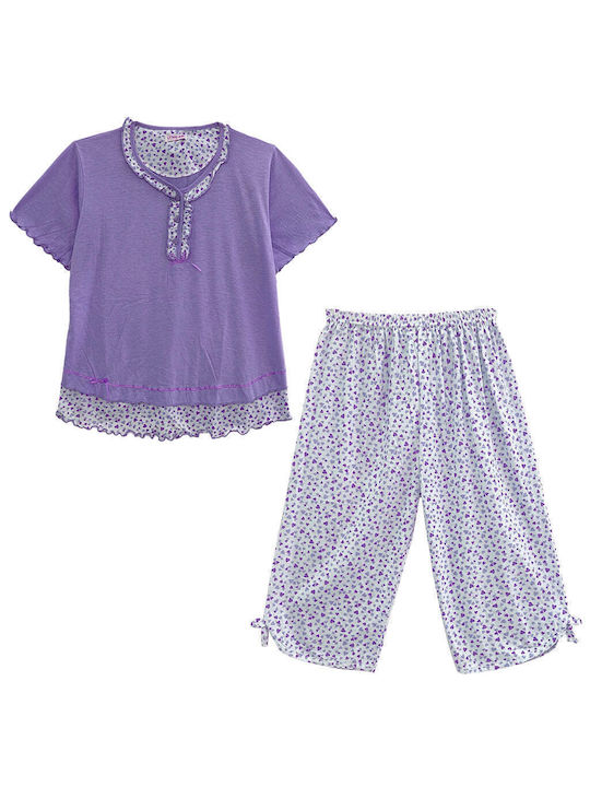 Ustyle Summer Women's Pyjama Set Cotton Purple
