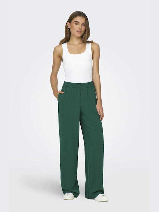 Only Women's Fabric Trousers with Elastic GREEN