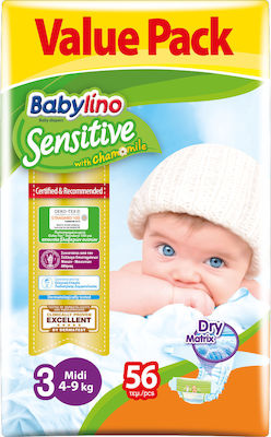 Babylino Sensitive Cotton Soft Πάνες με Αυτοκόλλητο No. 3 για 4-9kg 56τμχ