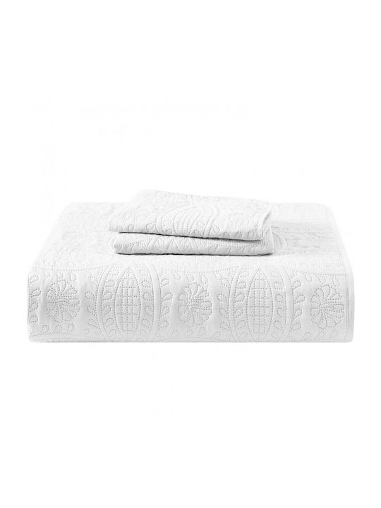 To megalo pazari Set Coverlet Queen Size Cotton White 220x240cm 3pcs