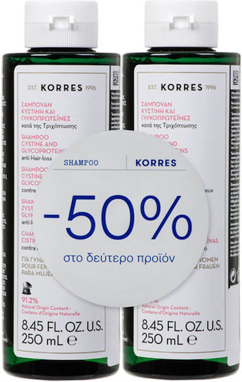 Korres Κυστίνη & Γλυκοπρωτεΐνες Σαμπουάν κατά της Τριχόπτωσης για Εύθραυστα Μαλλιά 2x250ml