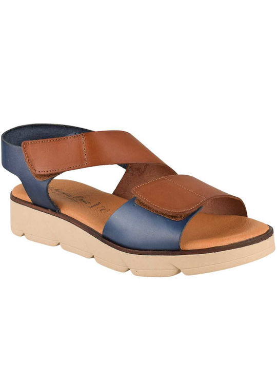 Yfantidis Leather Women's Flat Sandals in Blue Color