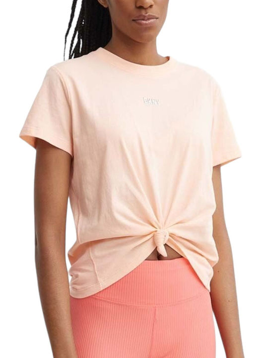 DKNY Logo Women's Blouse Cotton Short Sleeve Pink