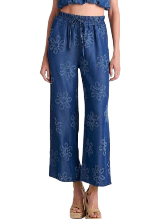 Attrattivo Women's Fabric Trousers Floral Blue