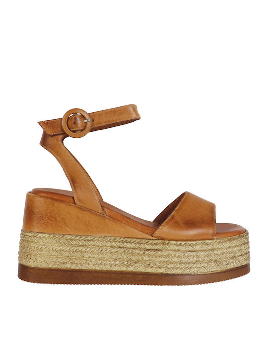 Women's Leather Platform Shoes Tabac Brown