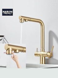 Naron Μπαταρία Κουζίνας Πάγκου με Ντουζ Brushed Gold