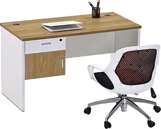 Birou Profesional Elderflower Din Lemn Alb/Natural 120x60x75cm