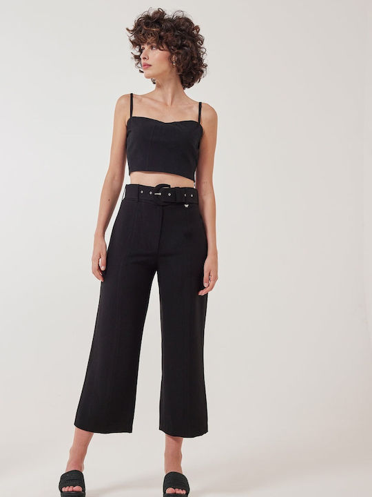 Enzzo Women's Fabric Trousers in Regular Fit Black