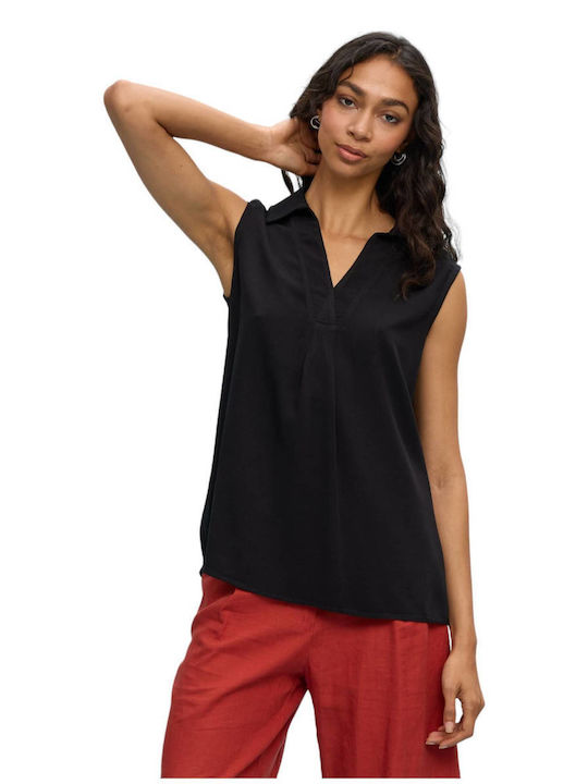 Passager Damen Bluse Ärmellos mit V-Ausschnitt Black