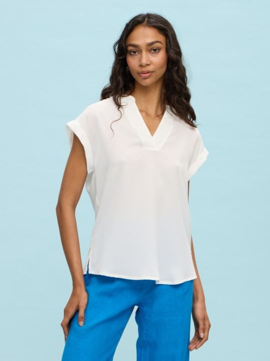 Passager Women's Blouse Short Sleeve with V Neckline White