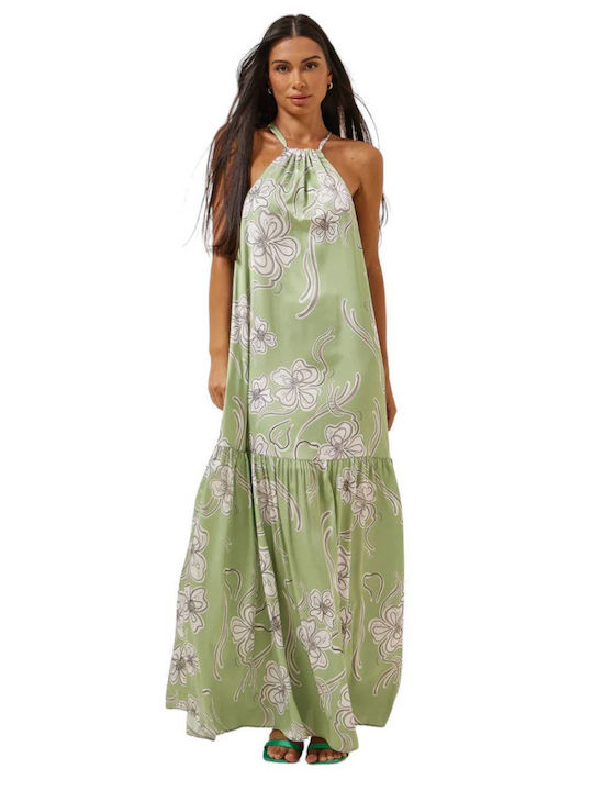 Enzzo Maxi Dress Satin with Ruffle