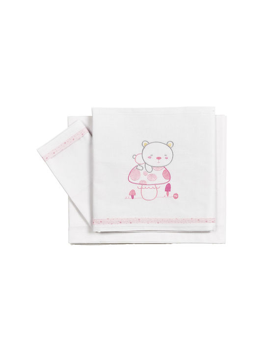 O Kosmos tou Morou Set Baby Bettlaken Für Krippe Baumwolle Beige Rosa 100x160cm 3Stück