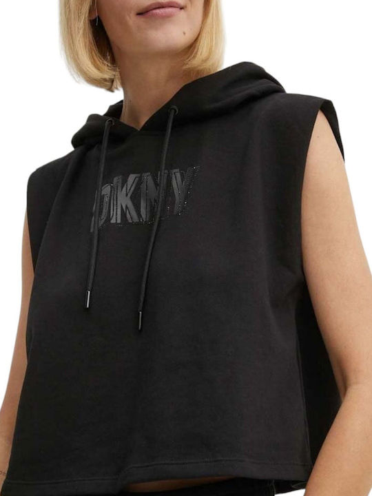 DKNY Women's Blouse Cotton Short Sleeve with Hood Black