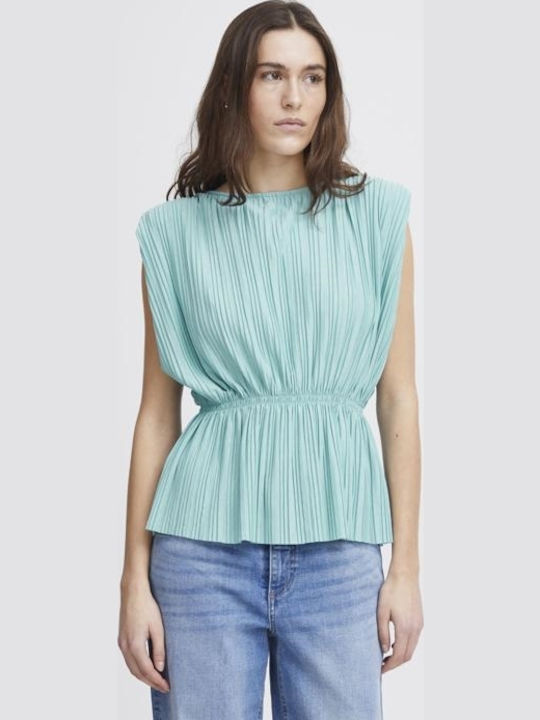 Damen Bluse Ärmellos Nile Blau