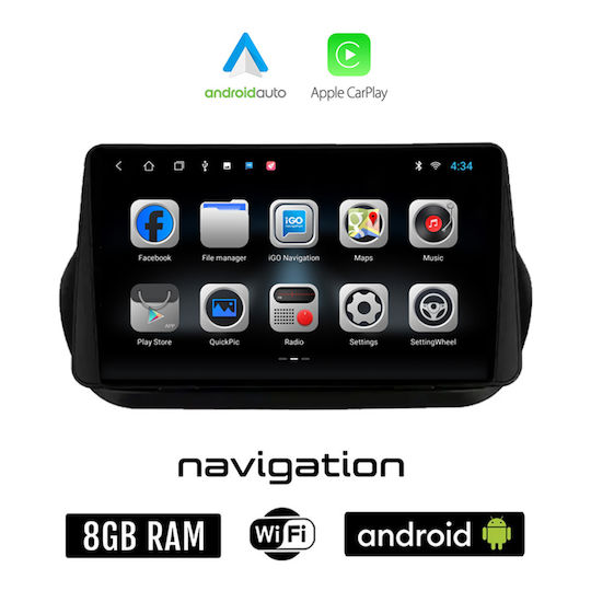 Ηχοσύστημα Αυτοκινήτου για Peugeot Bipper 2008-2018 (Bluetooth/USB/WiFi/GPS/Apple-Carplay/Android-Auto) με Οθόνη Αφής 10"