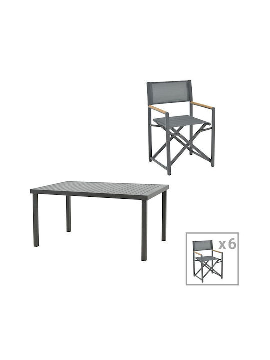 Naoki-kliton Garten- und Outdoor-Möbelsets Typsatz Speisesaal 7 Stücke Anthrazit