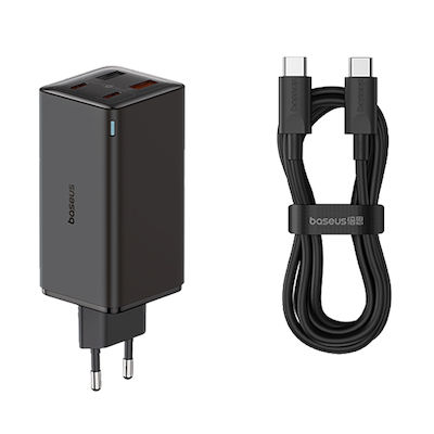 Baseus Ladegerät GaN mit 2 USB-A Anschlüsse und 2 USB-C Anschlüsse und Kabel USB-C - USB-C 100W Schwarzs (GaN6 Pro)