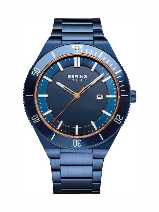 Bering Time Men's Watch Solar with Blue Metal Bracelet