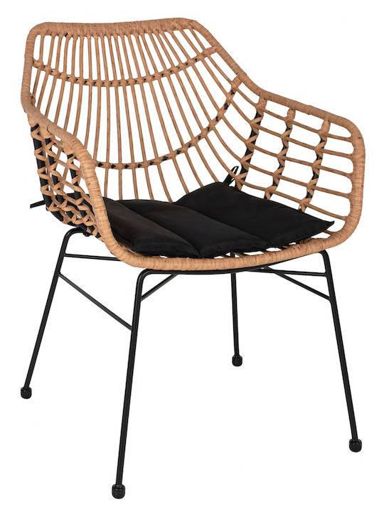 Fotoliu de exterior Rattan Afinius Natural/Black cu pernă 58.5x60.5x80cm