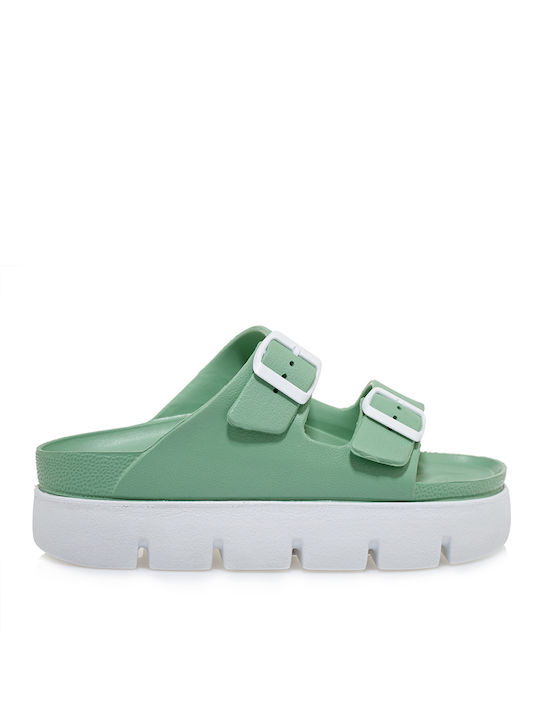 Ateneo Women's Flat Sandals Flatforms in Green Color