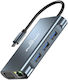 Powertech BYL-2311 USB-C Stație de andocare cu HDMI 4K PD Ethernet și conexiune 2 monitoare Gri