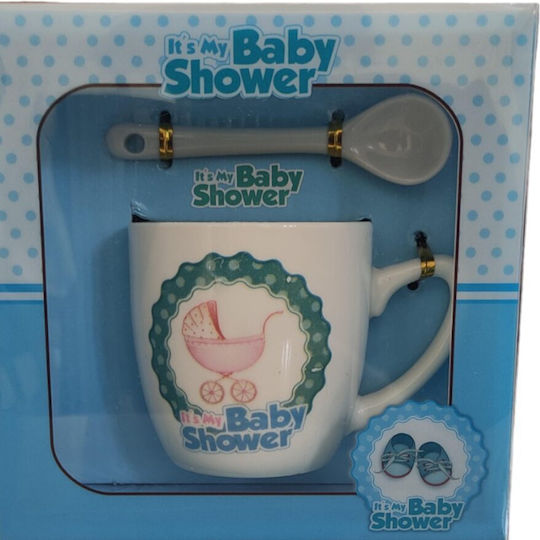 Queen Mother Παιδικό Ποτηράκι Baby Shower από Πλαστικό Μπλε Καροτσάκι