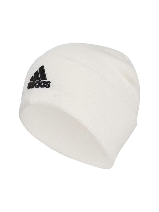 Adidas Logo Beanie Unisex Beanie with Rib Knit in Ecru color