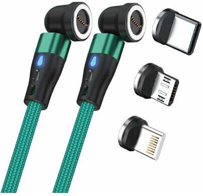 RealPower Geflochten USB zu Blitzschlag / Typ-C,TC-TC / Micro-USB Kabel Grün 1m (439650)