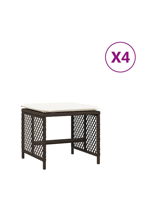 Băncuțe De Grădină Cub Pentru Exterior Rattan Cu Pernă Maro 4 Buc 41x41x36cm