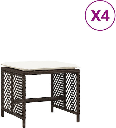 Băncuțe De Grădină Cub Pentru Exterior Rattan Cu Pernă Maro 4 Buc 41x41x36cm