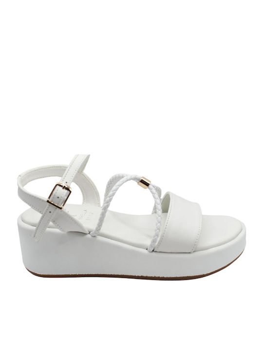 Sandale Casual Damă Din Piele Flatforme Albe