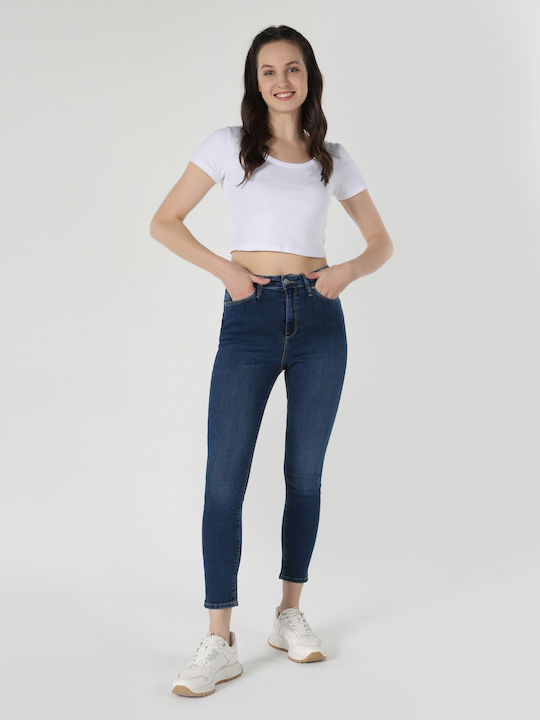Women's Fabric Trousers Skinny Fit Albastru