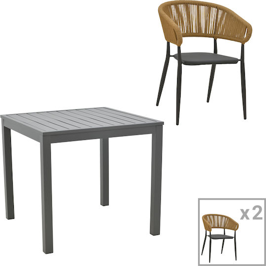 Set De dining pentru spații exterioare mici Kliton-raven Cărbune de lemn 3buc
