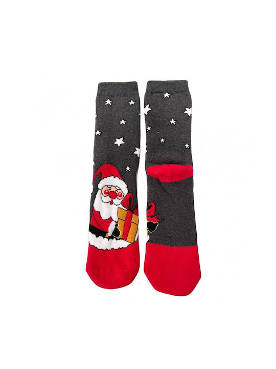 Ciorapi lungi de bumbac pentru femei cu motive de Crăciun Ciorapi de Crăciun D85 gri roșu
