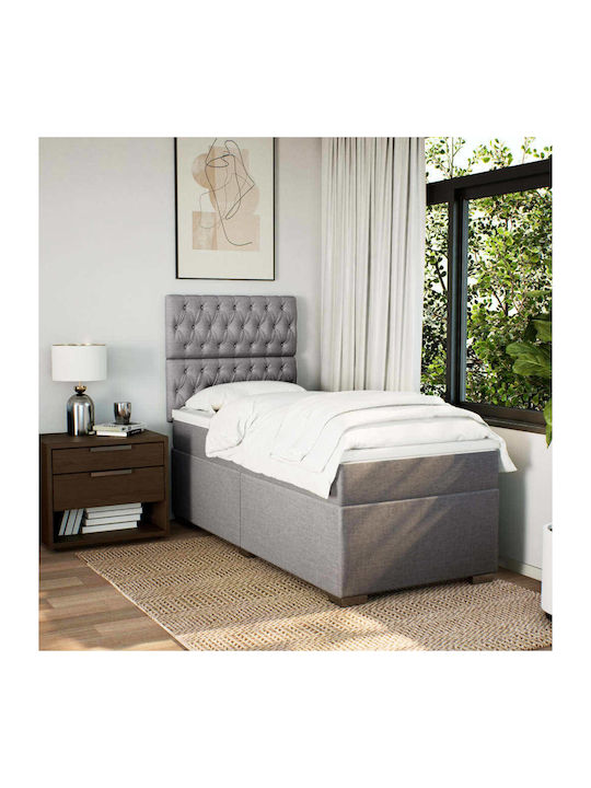 Pat Single Bej-gri cu Lamele & Saltea 100x200cm