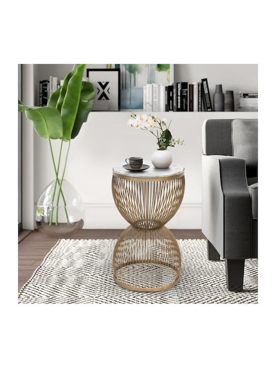 Round Side Table Stella Wooden Gold White M34.5xL34.5xH56.5cm