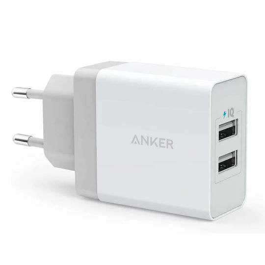 Anker Charger Without Cable with 2 USB-A Ports 24W Whites (PowerPort)