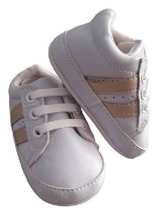 Nina Club Βρεφικά Sneakers Αγκαλιάς άσπρα με χρυσές γραμμές