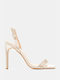 Luigi Fabric Women's Sandals with Strass Beige with High Heel