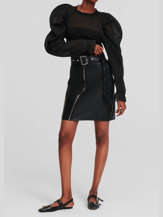 Karl Lagerfeld Leather Pencil High Waist Mini Skirt in Black color